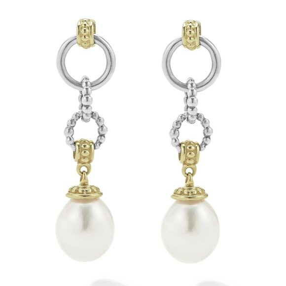 Luna  Two-Tone Pearl Circle Drop Earrings from Lagos - Picture 1 of 12